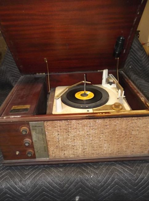 Before restoration/refinishing of vintage record player