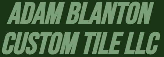 A logo for adam blaxton custom tile llc on a green background