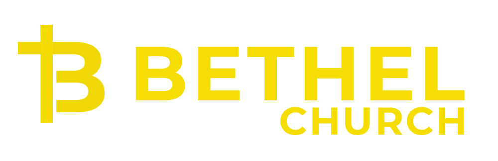 The logo for bethel baptist church is yellow and has a cross on it.