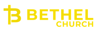 The logo for bethel church is yellow and has a cross on it.