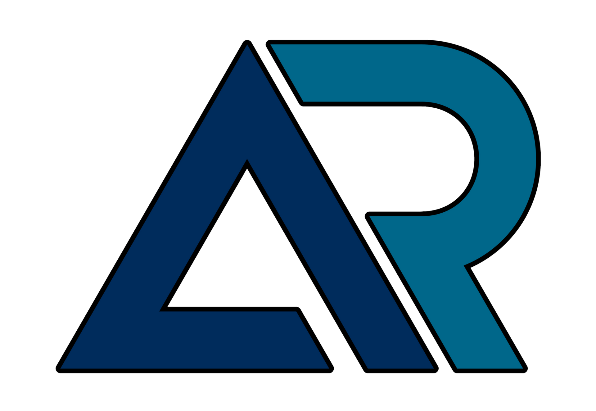 A stylized letter logo featuring a dark blue
