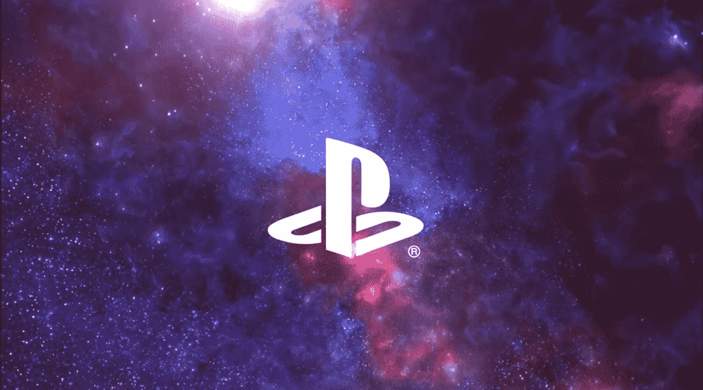 PlayStation logo against a swirling, purple galaxy background.