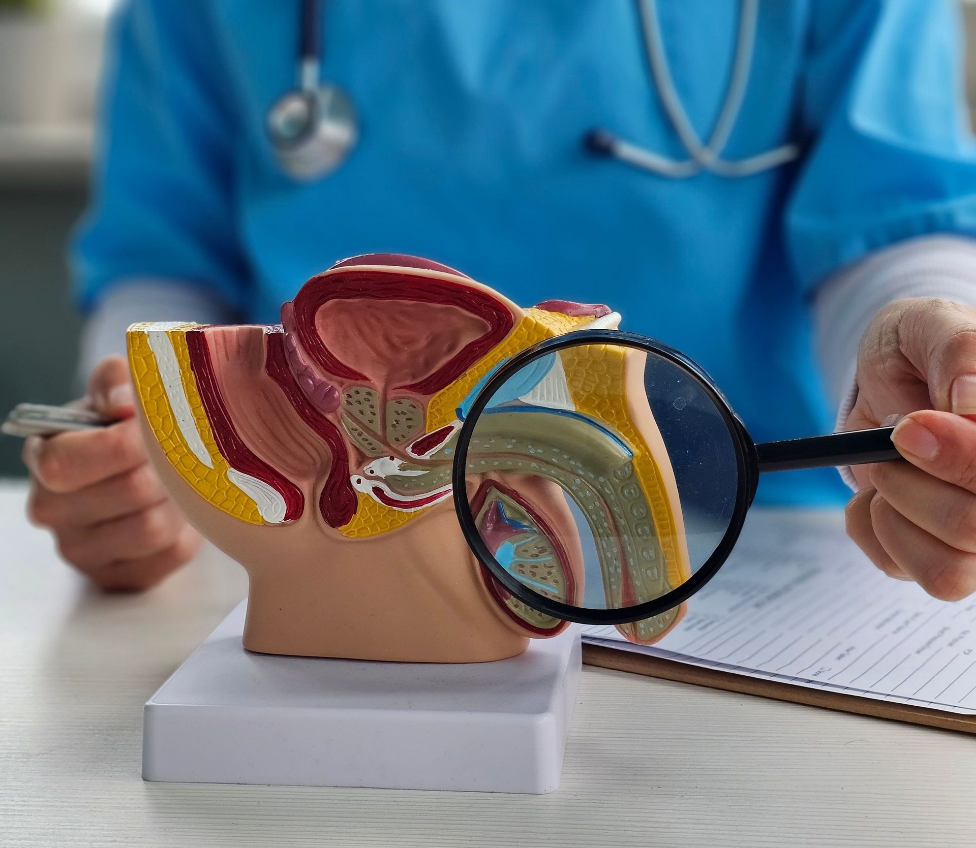 a doctor explaining the reproductive system of a woman