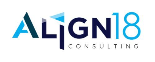 ALIGN18 Consulting logo with blue and gray text and a stylized geometric icon