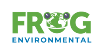 Frog Environmental logo with green frog-shaped “O” and blue “ENVIRONMENTAL” text