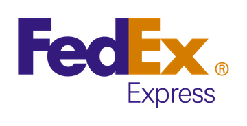 Logo Fedex é roxo e amarelo, apenas com texto.