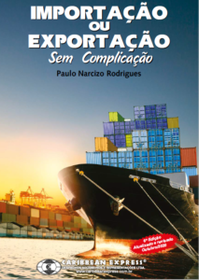 Capa do livro importação e exportação sem complicação com um navio cargueiro