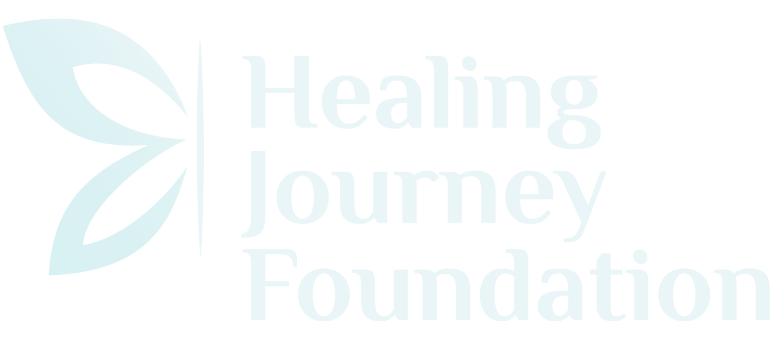 Logo of the Healing Journey Foundation; a stylized butterfly with text.