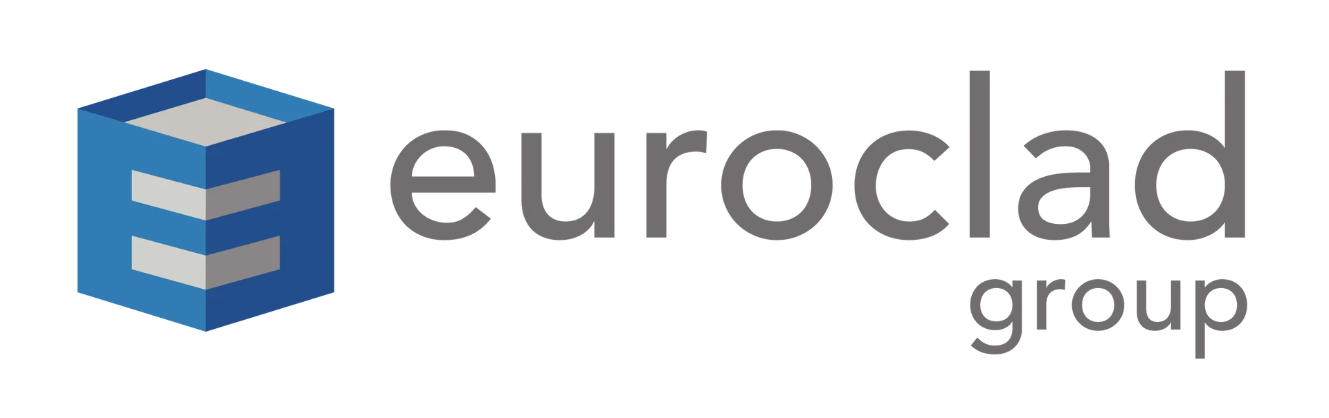 The euroclad group logo is a blue cube with arrows on it.