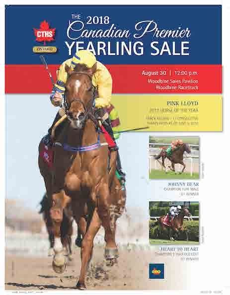 A poster for the canadian premier yearling sale with a jockey riding a horse.