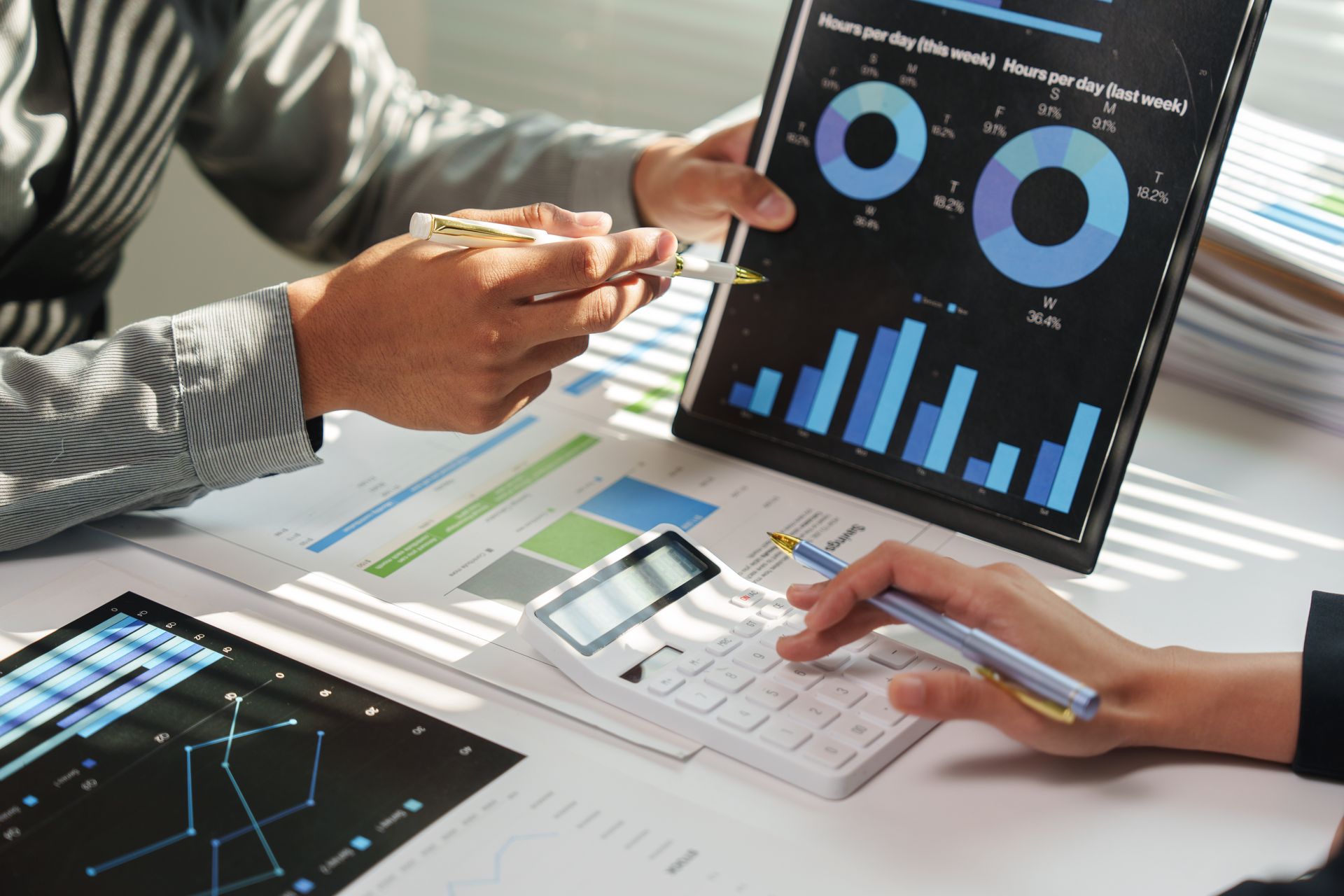 Business owner reading accounting tips online