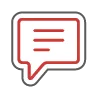 Red speech bubble with three horizontal lines.