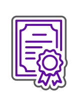 Purple certificate with a seal and ribbon.
