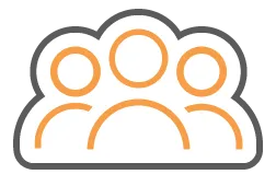 Orange and white figures in a cloud-shaped outline.