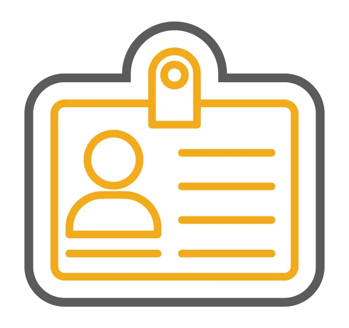 Yellow and gray ID badge with person icon and lines for information.