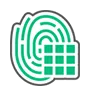Fingerprint with green concentric circles and grid pattern.