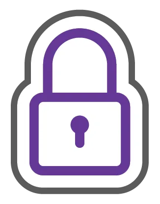 Purple padlock icon with gray and white outlines.