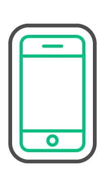 Smartphone icon with a green screen and a gray outline.