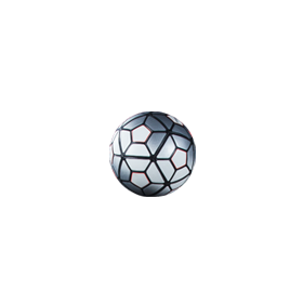 Soccer ball, silver and white with geometric panel design.