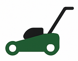 A green lawn mower with a black handle on a white background.