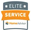 An elite service home advisor logo with an orange ribbon.