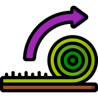 A colorful icon of a roll of carpet with an arrow pointing up.