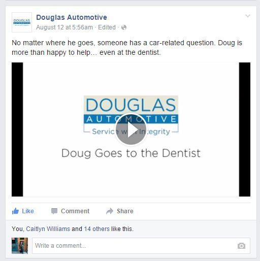 A facebook post from douglas automotive shows a video of doug going to the dentist