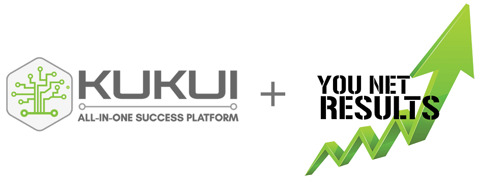 A logo for kukui + you net results with an arrow pointing up.