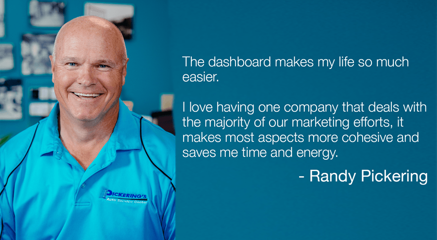 A bald man in a blue shirt with a quote by randy pickerino