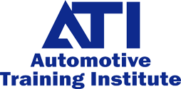 The logo for the automotive training institute is blue and white.