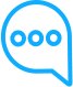 A blue speech bubble with three circles inside of it.