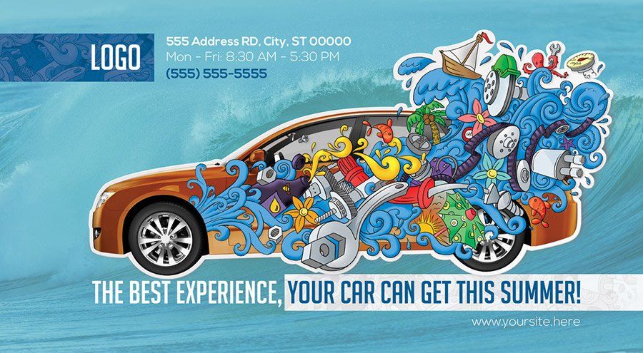 A car with a sticker on the side that says `` the best experience your car can get this summer ''.