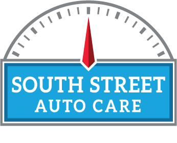 The logo for south street auto care has a gauge on it.