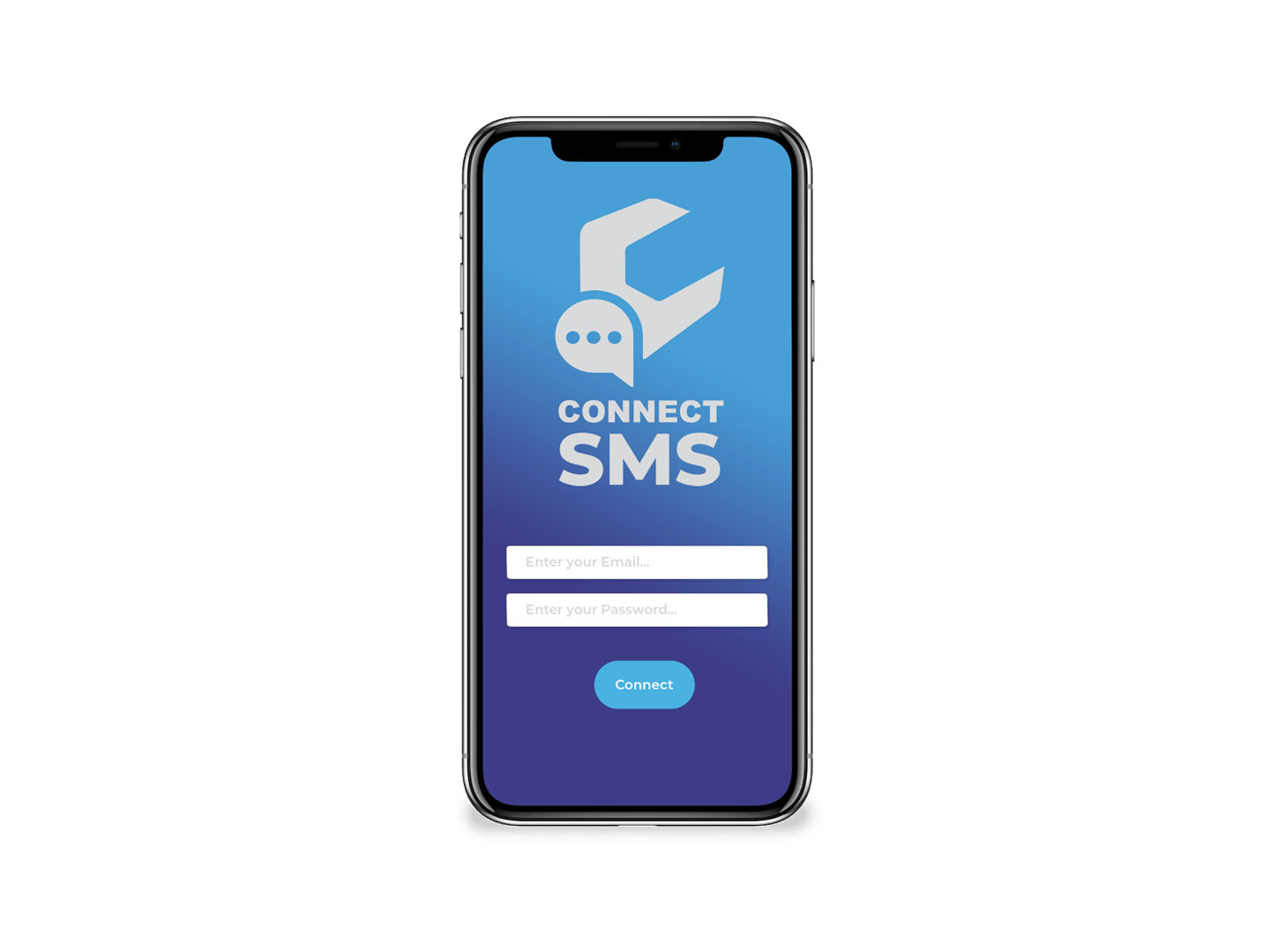 A cell phone with a screen that says connect sms on it.
