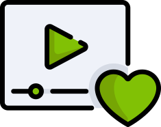 An icon of a video with a play button and a heart.