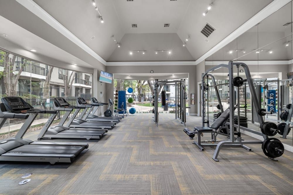 Fitness center at Marquis at Waterview in Richardson, TX.