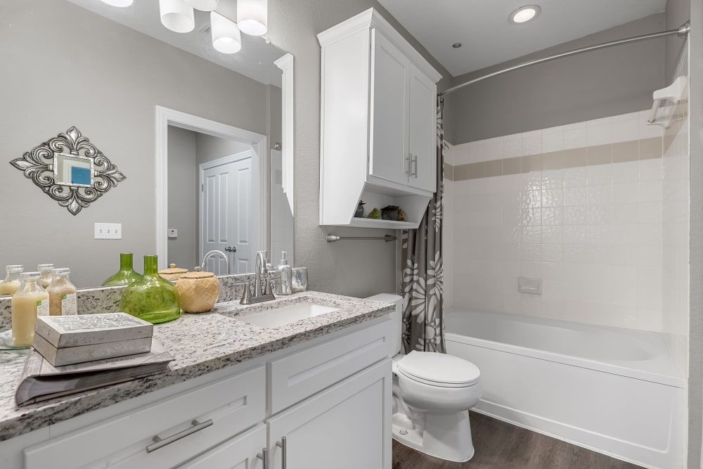Bathroom at Marquis at Waterview in Richardson, TX.