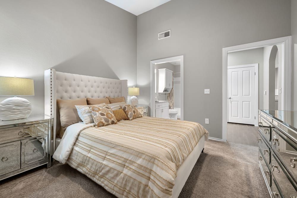Bedroom at Marquis at Waterview in Richardson, TX.