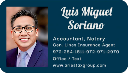 A blue business card for luis miguel soriano