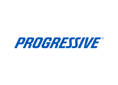 The logo for progressive is blue and white on a white background.