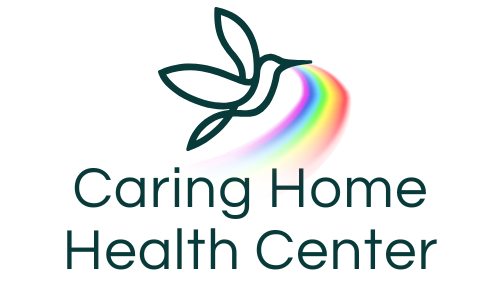 The logo for caring home health center has a seagull on it.