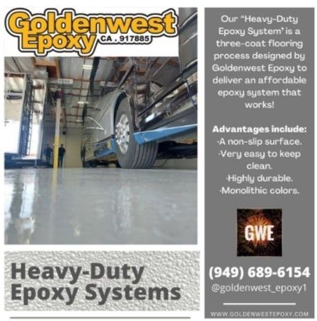 An advertisement for goldenwest epoxy heavy duty epoxy systems