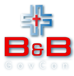 A red and blue logo for b & b govcon