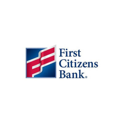 First Citizens Bank logo: a stylized red and white flag within a blue square, with bank's name.