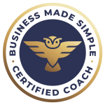 A business made simple certified coach logo with an owl in a circle.