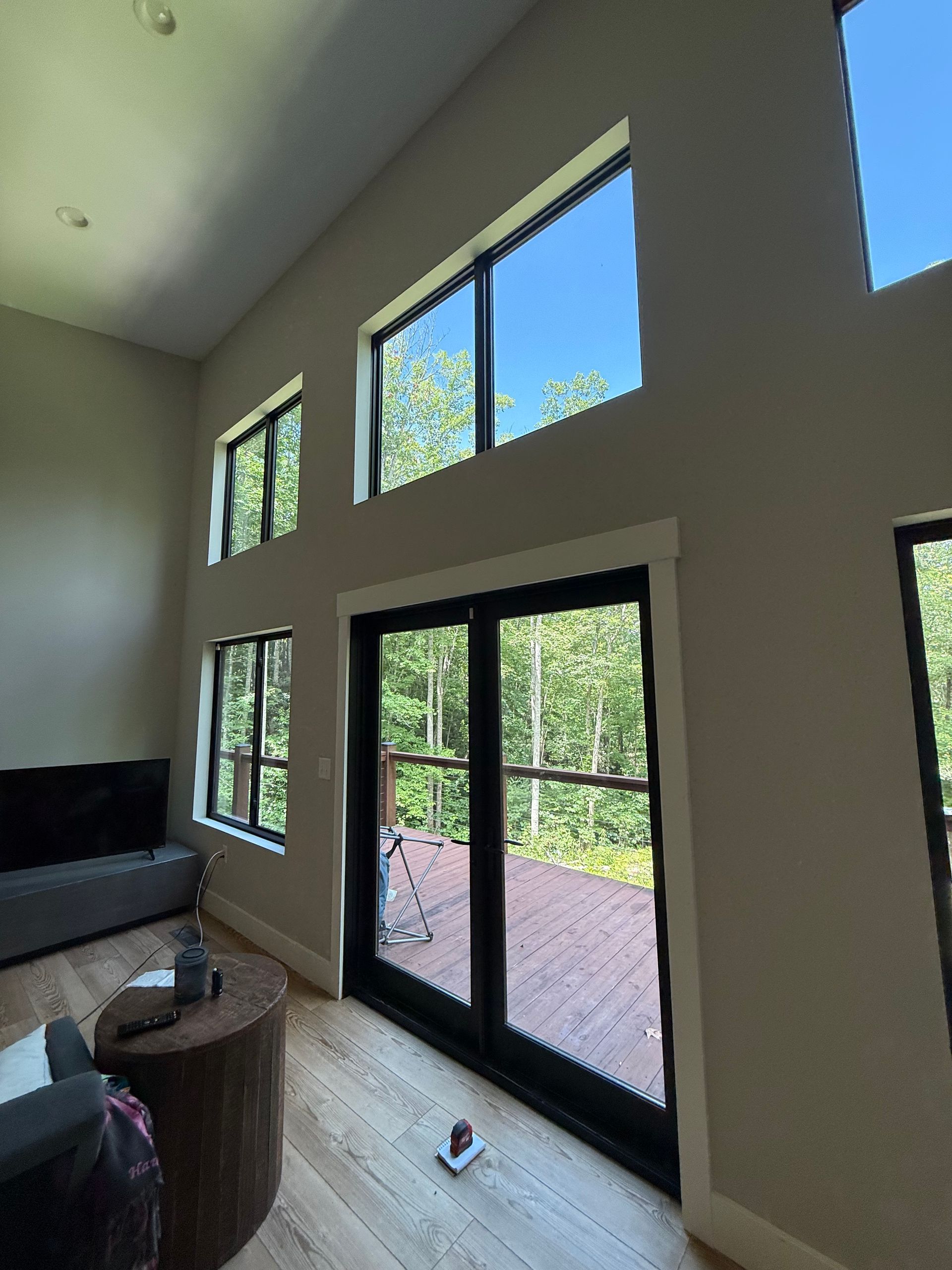 Alta TouchLift cordless shades – matte white cassette – modern great room, Western NC