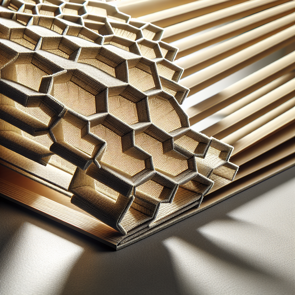 Honeycomb-patterned cardboard structure casting shadows. Beige and brown tones.