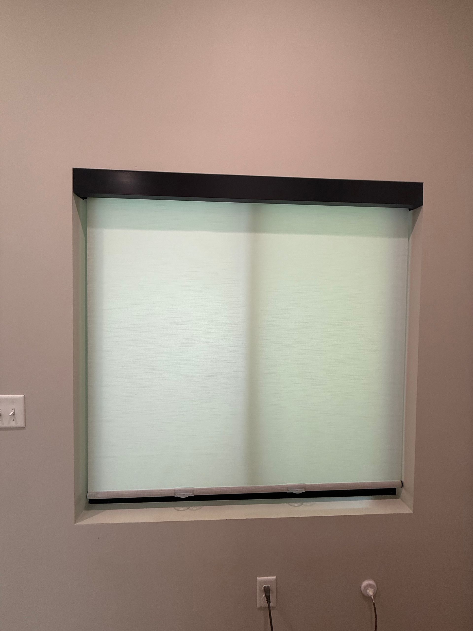 After Alta TouchLift roller shades – light‑filtering screen, Linen Fog – living room, Fairview NC