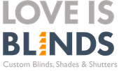 The logo for love is blinds custom blinds , shades and shutters Love is Blinds North Carolina (866) 756-6299