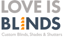 The logo for love is blinds custom blinds , shades and shutters Love is Blinds North Carolina (866) 756-6299